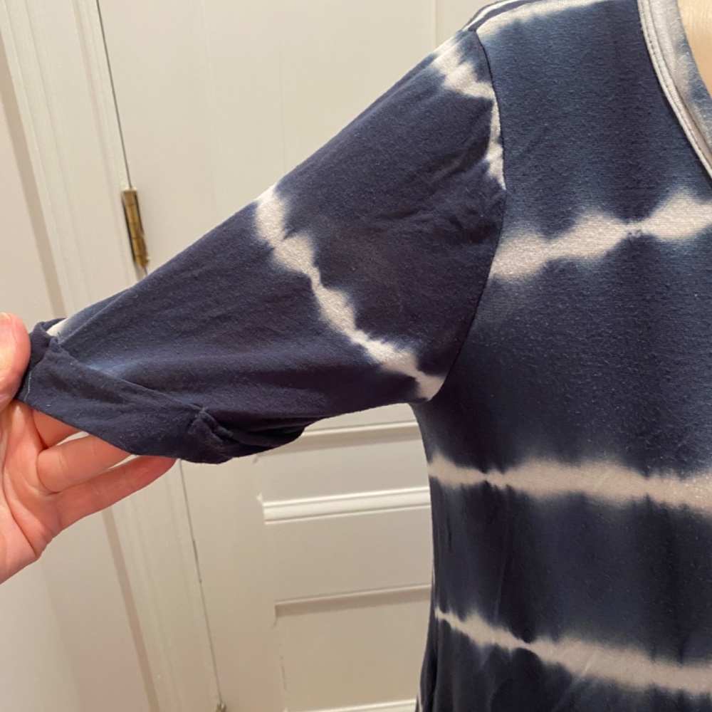 Miracle Berry Navy White Tie Dye Maxi Dress V Neck Short Sleeve Casual Flowy - Picture 5 of 13